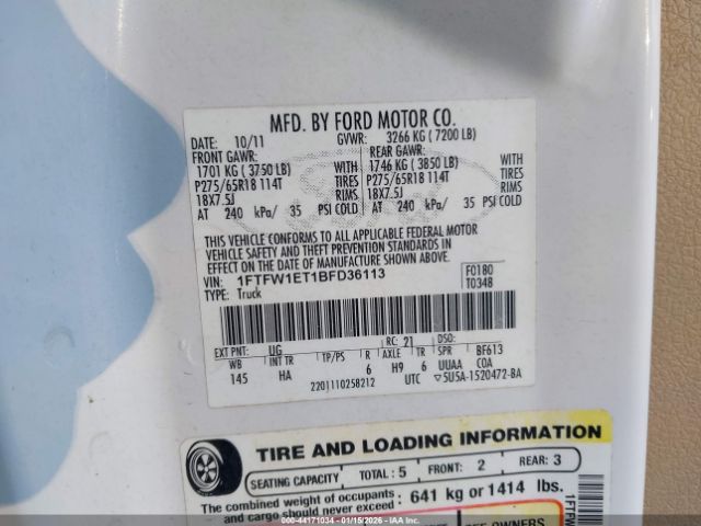 2011 FORD F-150 1FTFW1ET1BFD36113 Photo 8