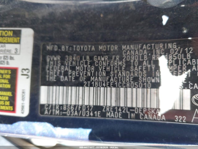 2012 TOYOTA COROLLA 2T1BU4EE1CC805010 Photo 8