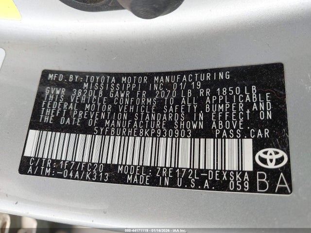 5YFBURHE8KP930903 Toyota COROLLA SE