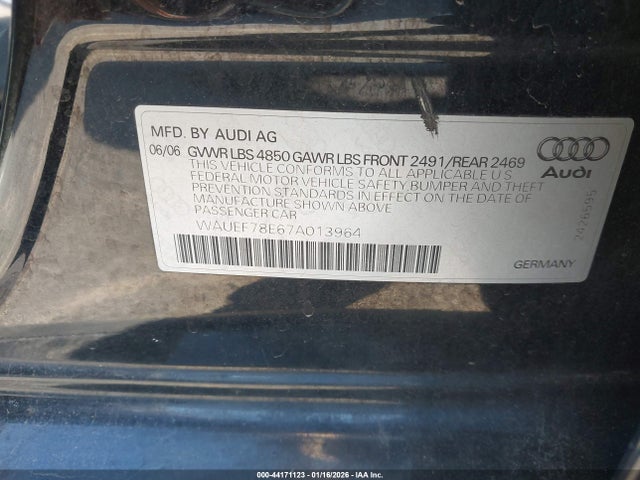 2007 AUDI A4 WAUEF78E67A013964 Photo 8