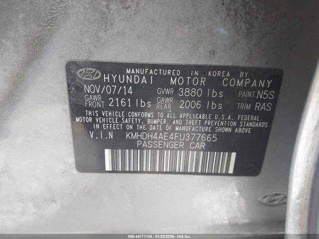 2015 Hyundai Elantra Limited მანქანა იყიდება აუქციონზე, vin: KMHDH4AE4FU377665, აუქციონის ნომერი: 44171124