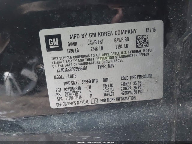 Aukcja sprzedaży 2016 Buick Encore, vin: KL4CJASB0GB593401, numer aukcji: 44171166