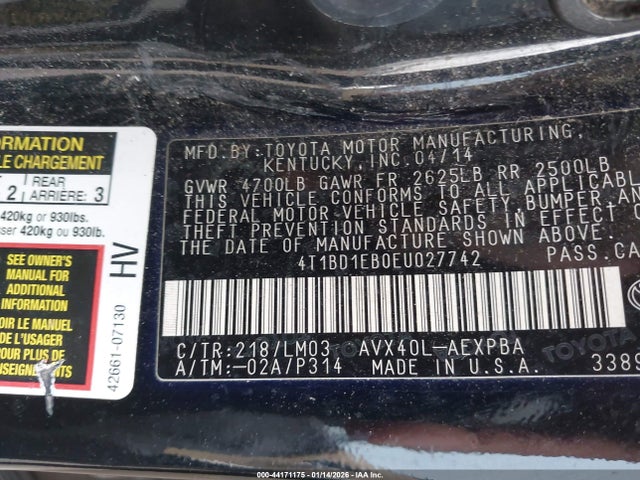 4T1BD1EB0EU027742 Toyota Avalon Hybrid Limited