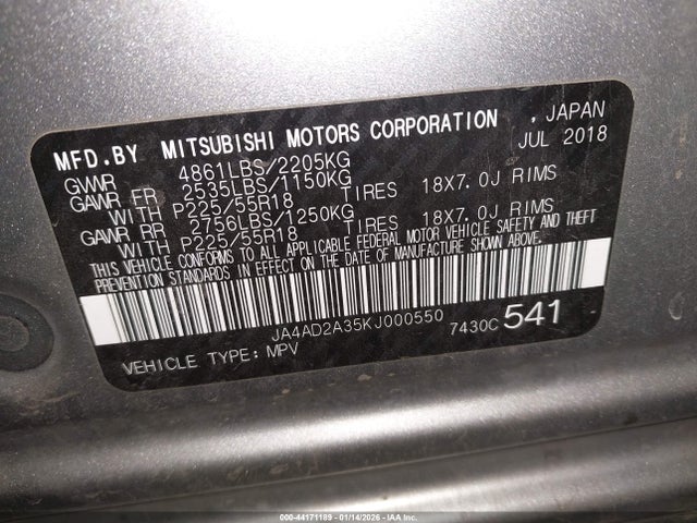 2019 MITSUBISHI OUTLANDER JA4AD2A35KJ000550 Photo 8