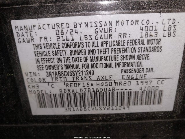 3N1AB8CV6SY211249 Nissan SENTRA SV