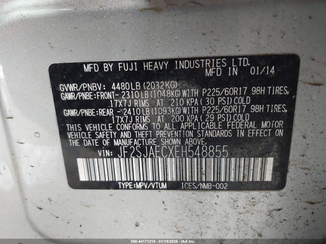 Продаж на аукціоні авто 2014 Subaru Forester 2.5i Premium, vin: JF2SJAECXEH548855, номер лоту: 44171218