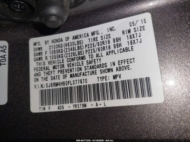 Honda Cr-v Touring 2015 5J6RM4H90FL077670 Image 9