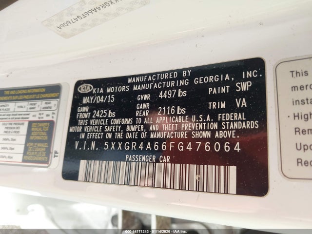 5XXGR4A66FG476064 KIA Optima Sxl Turbo
