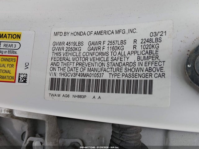 1HGCV3F49MA010537 Honda Accord Hybrid Ex