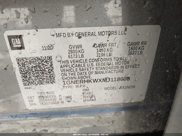 1GNERHKWXMJ118608 Chevrolet Traverse Fwd Lt Leather