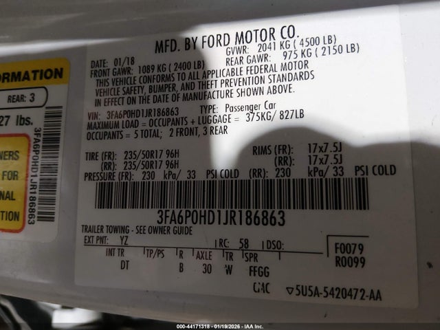 Продаж на аукціоні авто 2018 Ford Fusion Se, vin: 3FA6P0HD1JR186863, номер лоту: 44171318