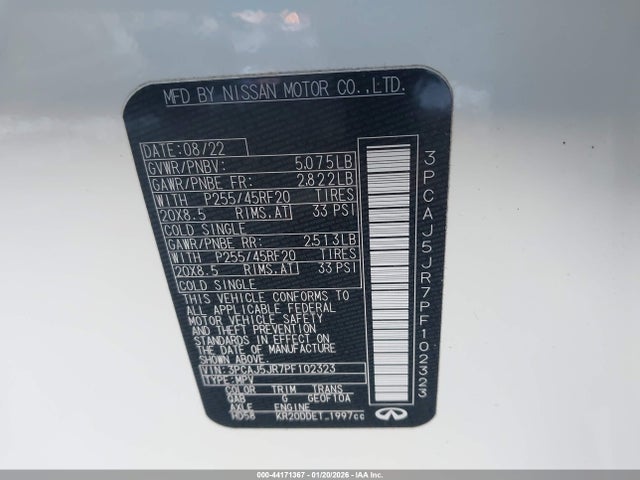 2023 Infiniti Qx55 Luxe Awd მანქანა იყიდება აუქციონზე, vin: 3PCAJ5JR7PF102323, აუქციონის ნომერი: 44171367