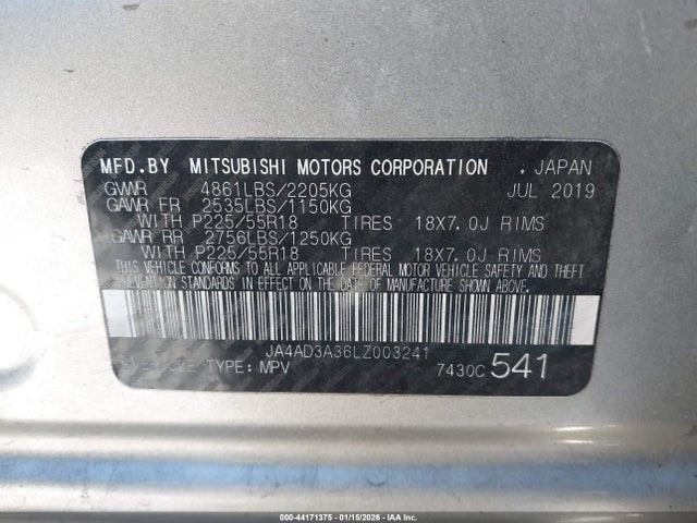 2020 MITSUBISHI OUTLANDER JA4AD3A36LZ003241 Photo 8
