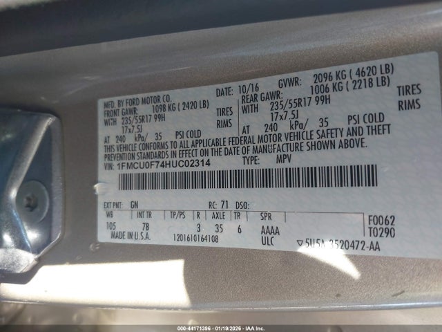 1FMCU0F74HUC02314 Ford ESCAPE S