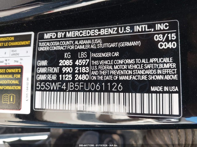 44171398 :رقم المزاد ، 55SWF4JB5FU061126 vin ، 2015 Mercedes-benz C 300 Luxury مزاد بيع