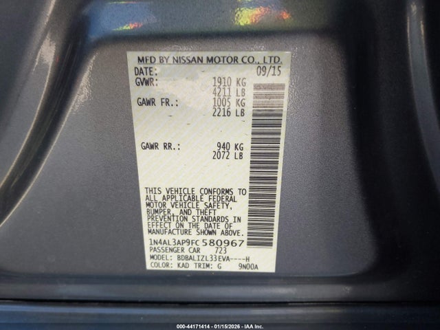 Nissan Altima 2.5 Sv 2015 1N4AL3AP9FC580967 Image 9