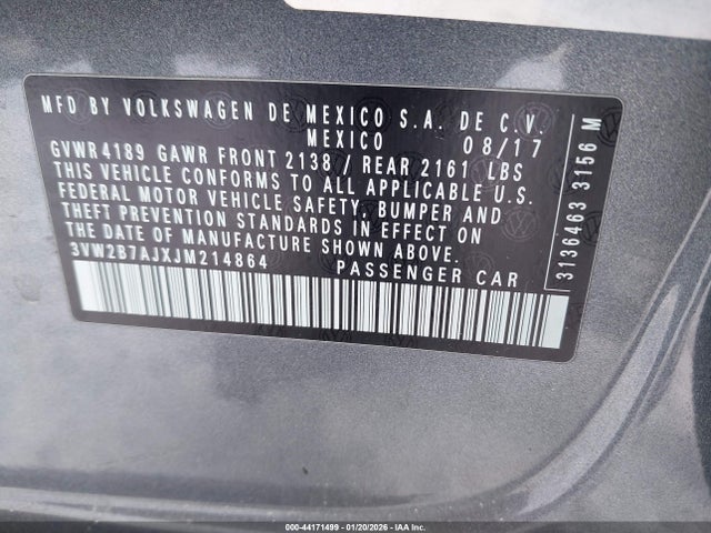 3VW2B7AJXJM214864 Volkswagen Jetta 1.4t S