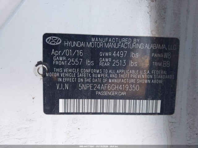 5NPE24AF6GH419350 Hyundai SONATA SE