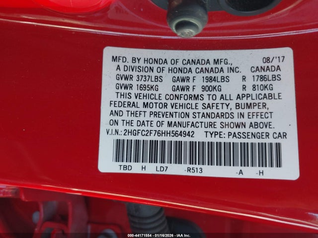 Honda CIVIC EX 2017 2HGFC2F76HH564942 Image 9