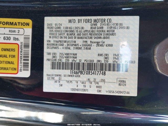 1FA6P8CFXR5417748 Ford Mustang Gt Premium Fastback