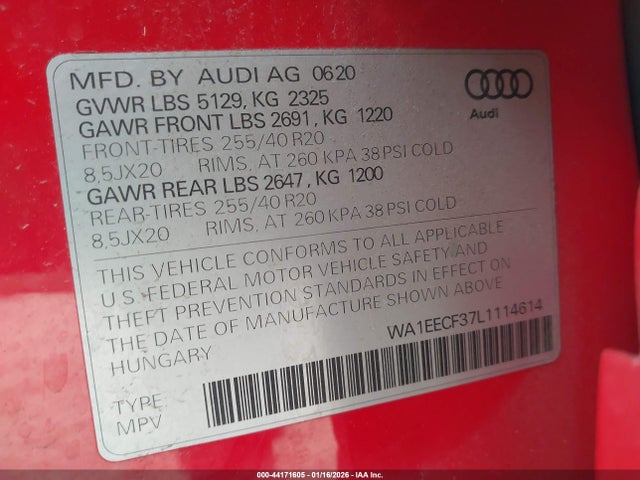 Aukcja sprzedaży 2020 Audi Q3 Premium Plus 45 Tfsi S Line Quattro Tiptronic, vin: WA1EECF37L1114614, numer aukcji: 44171605