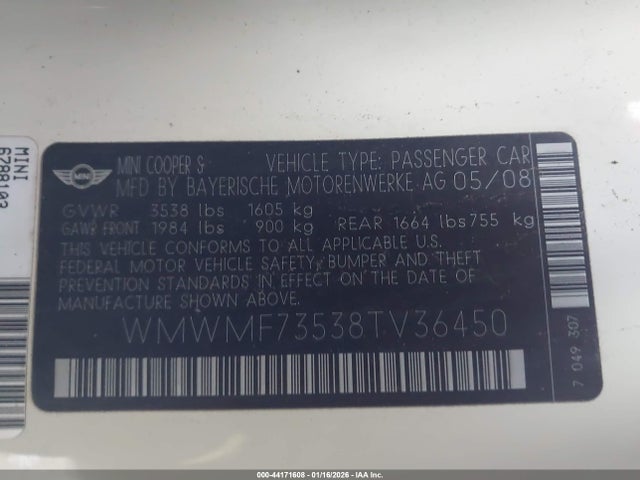2008 MINI COOPER S WMWMF73538TV36450 Photo 8