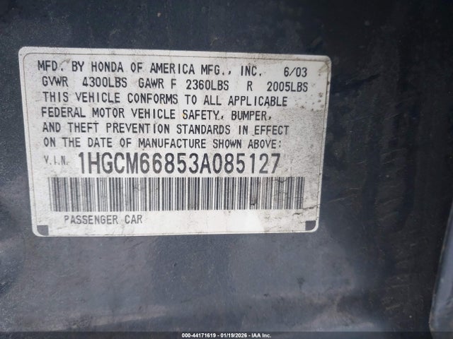 2003 HONDA ACCORD SDN 1HGCM66853A085127 Photo 8
