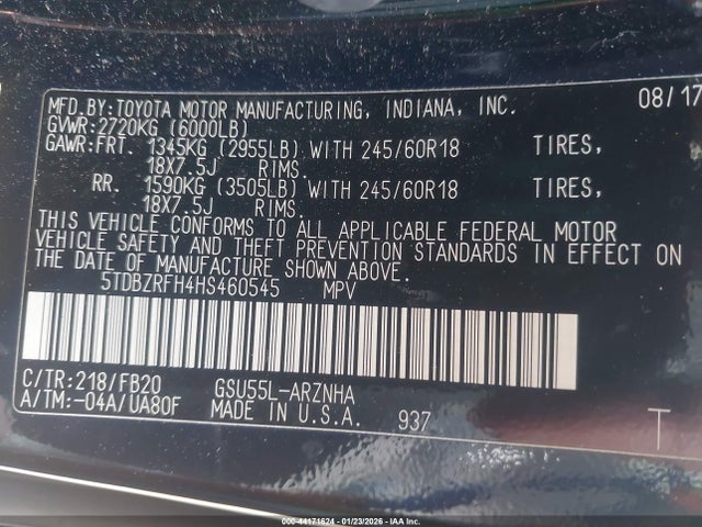 5TDBZRFH4HS460545 Toyota Highlander Le/le Plus