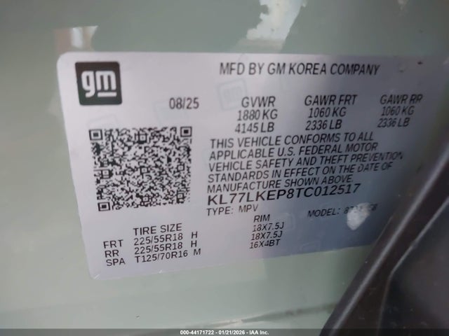 Продажа на аукционе авто 2026 Chevrolet Trax Fwd Activ, vin: KL77LKEP8TC012517, номер лота: 44171722