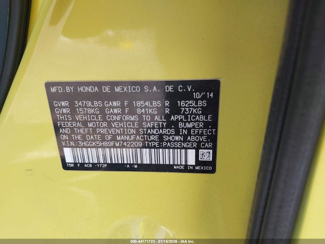 3HGGK5H89FM742209 Honda Fit Ex/ex-l