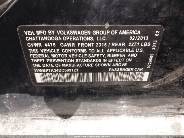 2013 VOLKSWAGEN PASSAT 1VWBP7A34DC099123 Photo 8