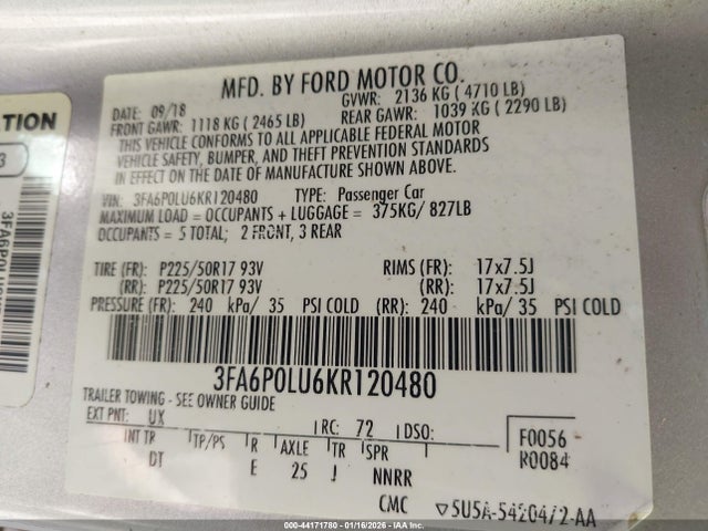 2019 FORD FUSION HYBRID 3FA6P0LU6KR120480 Photo 8