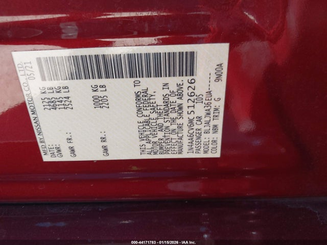 1N4AA6CV6MC512626 Nissan Maxima Sv Xtronic Cvt