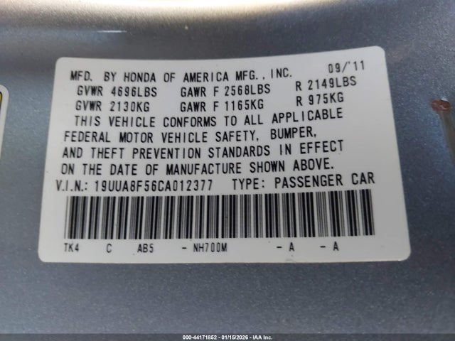 2012 ACURA TL 19UUA8F56CA012377 Photo 8