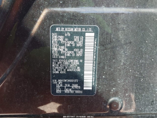 Nissan Armada Platinum 2017 JN8AY2NF3H9301072 Image 9