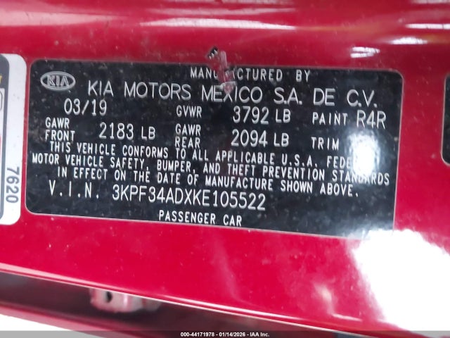 KIA FORTE S 2019 3KPF34ADXKE105522 Image 9
