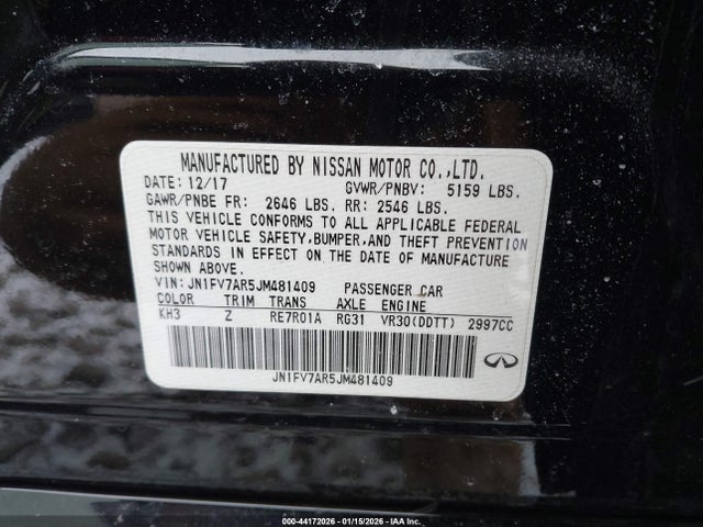 44172026 :رقم المزاد ، JN1FV7AR5JM481409 vin ، 2018 Infiniti Q50 3.0t Red Sport 400 مزاد بيع