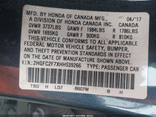 Honda CIVIC EX 2017 2HGFC2F7XHH539266 Image 9