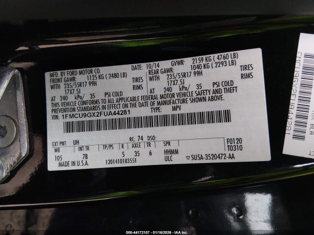 1FMCU9GX2FUA44281 Ford ESCAPE SE
