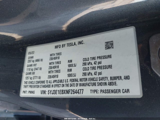 2022 TESLA MODEL 3 5YJ3E1EBXNF264477 Photo 8
