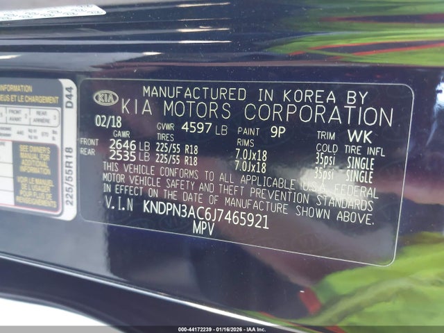 KNDPN3AC6J7465921 KIA Sportage Ex
