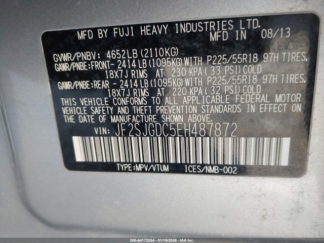 44172254 :رقم المزاد ، JF2SJGDC5EH487872 vin ، 2014 Subaru Forester 2.0xt Premium مزاد بيع