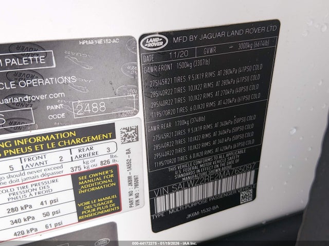 Aukcja sprzedaży 2021 Land Rover Range Rover Sport Svr/svr Carbon Edition, vin: SALWZ2RE2MA765097, numer aukcji: 44172275