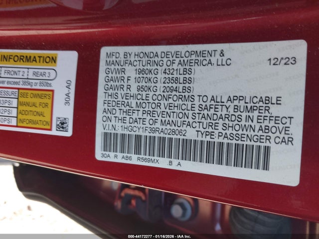 1HGCY1F39RA028062 Honda ACCORD EX