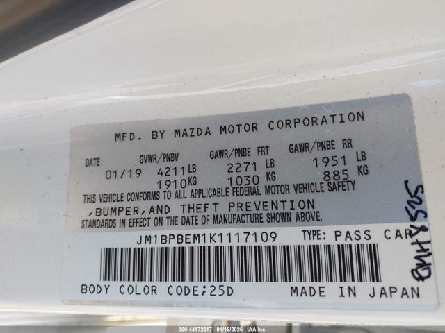 2019 MAZDA MAZDA3 JM1BPBEM1K1117109 Photo 8