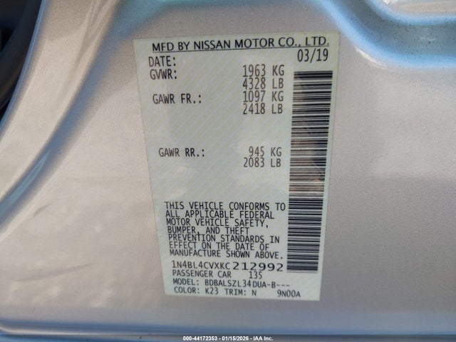 2019 NISSAN ALTIMA 1N4BL4CVXKC212992 Photo 8