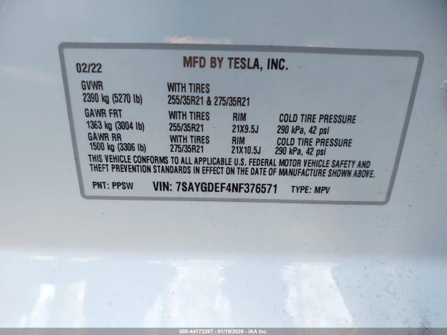2022 TESLA MODEL Y 7SAYGDEF4NF376571 Photo 8