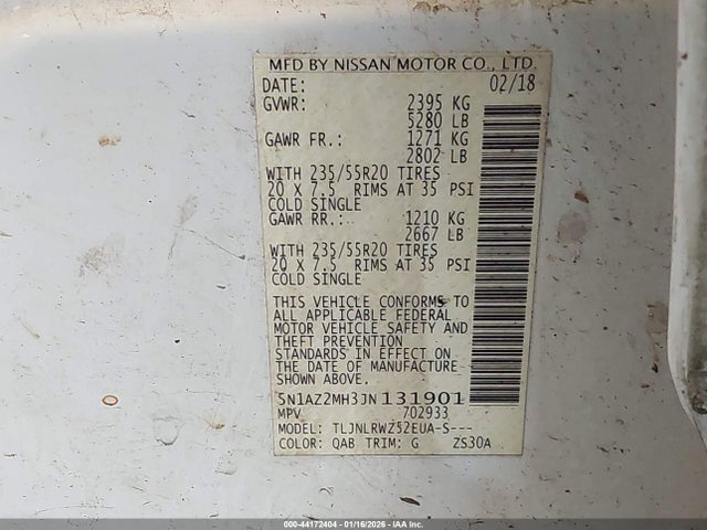 5N1AZ2MH3JN131901 Nissan MURANO SL