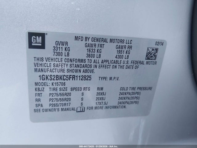 Aukcja sprzedaży 2015 Gmc Yukon Slt, vin: 1GKS2BKC5FR112825, numer aukcji: 44172420