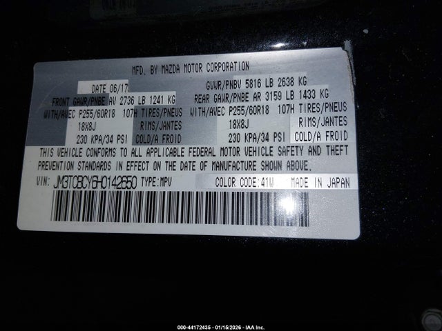 JM3TCBCY6H0142650 Mazda Cx-9 Touring